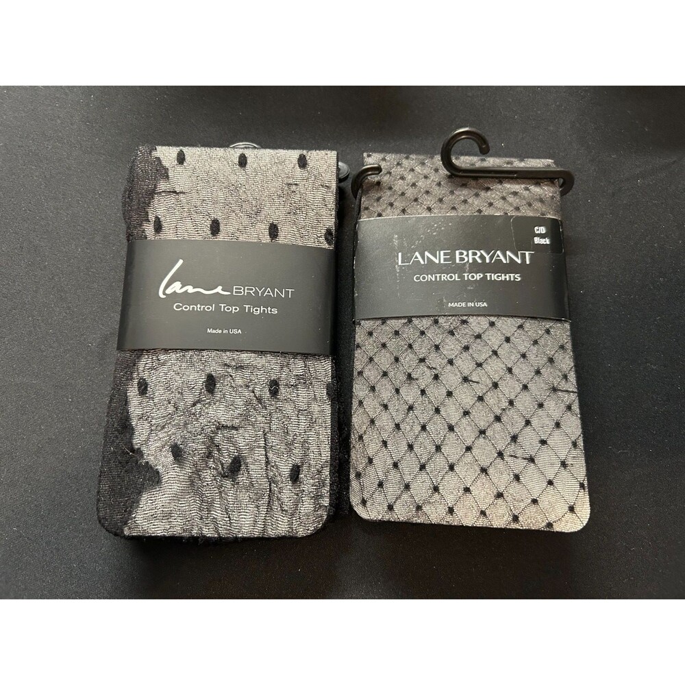 NWT Lane Bryant Tights Bundle 2 Pack Polka Dot Diamond Fishnet Size C/D Black
